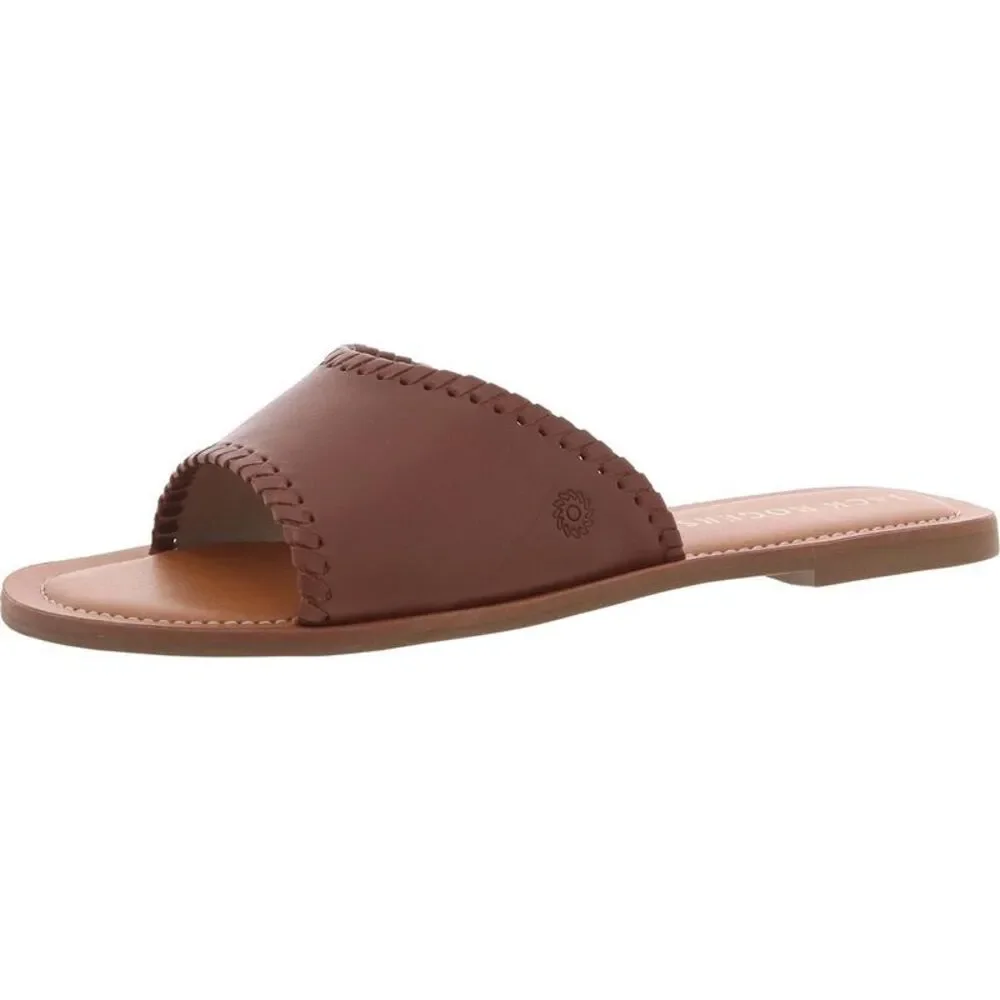 Jack Rogers Womens Brown Solid Leather Slide Sandals New